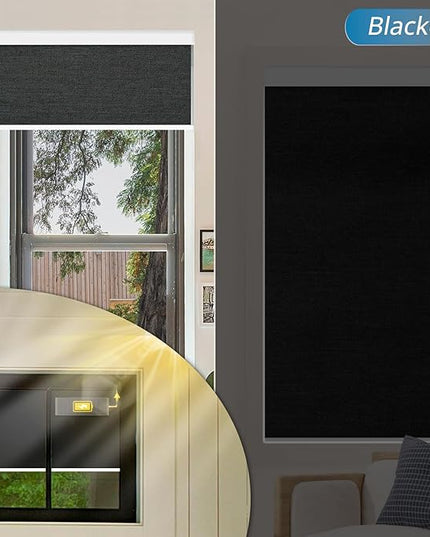 DENFOON Motorized Blinds with Remote Control, Custom Blackout Smart Blinds [with Cover],Electric Blinds with Complimentary Solar Panel, Cordless Automatic Roller Shades for Windows,Black,Custom