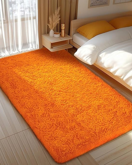 Ophanie Orange Fall Rugs for Bedroom Living Room, Fluffy Fuzzy Furry Carpet, Plush Soft Shaggy Bedside Indoor Floor 4x6 Area Rug for Kids Girls Boys Baby Teen Dorm Nursery Home Decor Aesthetic