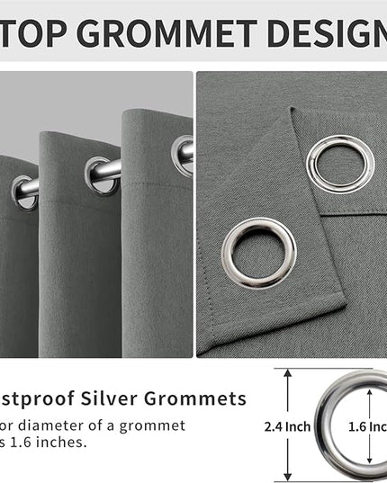 Easy-Going Linen Look Blackout Curtain Grommet Window Curtain Drapes for Bedroom, Living Room Thermal Insulated Room Darkening (2 Panels, 52x84 inch, Grey)