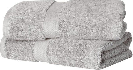 Superior Egyptian Cotton Pile Bath Towel Set of 2, Ultra Soft Luxury Towels, Thick Plush Essentials, Absorbent Heavyweight, Guest Bath, Hotel, Spa, Home Bathroom, Shower Basics, Silver