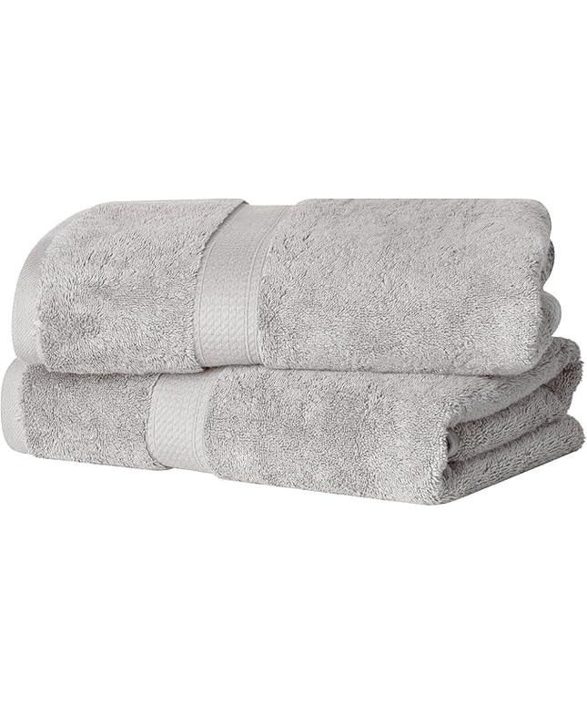 Superior Egyptian Cotton Pile Bath Towel Set of 2, Ultra Soft Luxury Towels, Thick Plush Essentials, Absorbent Heavyweight, Guest Bath, Hotel, Spa, Home Bathroom, Shower Basics, Silver