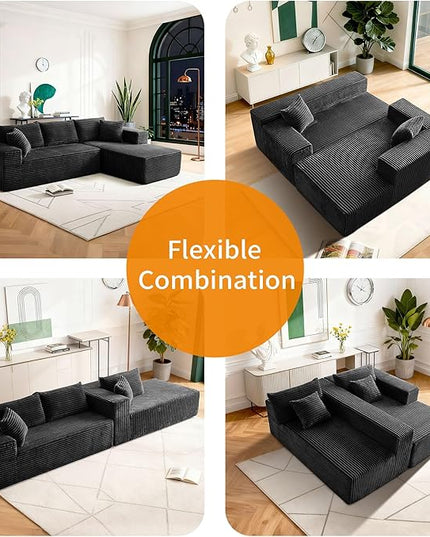 103.54'' Sectional Sofa, Flannel Fabric L Shaped Sofa, 4 Seat Modern L Shape Couch with 2 Pillows Left Hand Lounge for Living Room, Office