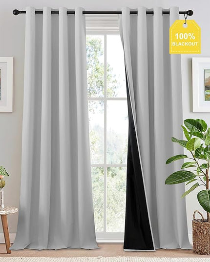NICETOWN 100% Blackout Curtains 96 inches Long, Grommet Portable Blackout Travel Window Treatment Thermal Curtains Energy Saving for Bedroom/Home Theater, Off White W52 x L96, 2 Panels