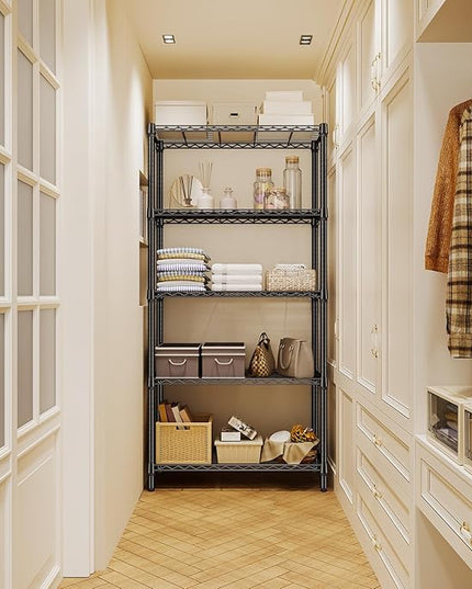 1250 lbs 5 Tier Shelf Metal Storage Shelves Shelving Wire Rack Heavy Duty Closet Organizers for Garage Kitchen Bathroom Laundry Black 15.7" D x 33.5" W x 68.5" H