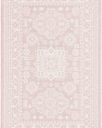 Rugs.com Outdoor Aztec Collection Rug – 3' x 5' Pink Flatweave Rug Perfect for Living Rooms, Large Dining Rooms, Open Floorplans
