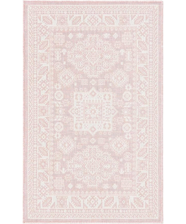 Rugs.com Outdoor Aztec Collection Rug – 3' x 5' Pink Flatweave Rug Perfect for Living Rooms, Large Dining Rooms, Open Floorplans