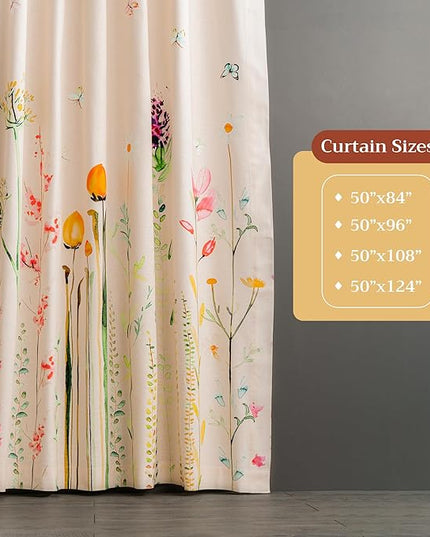 Maison d' Hermine Curtains for Living Room 100% Cotton 96 inch Length One Panel Light Filtering Curtains for Bedroom Windows with Rod and Loop Pockets Drapes (Botanical Fresh, 50" W x 96" L)
