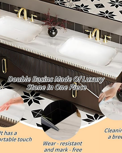 60IN Double Sink Bathroom Vanities, Modern Floating Bathroom Cabinet Set & LED Smart Defogging Bathroom Vanity Mirror with Motion Sensor Activated Lighting | Wooden Bathroom Vanities (Cream White)