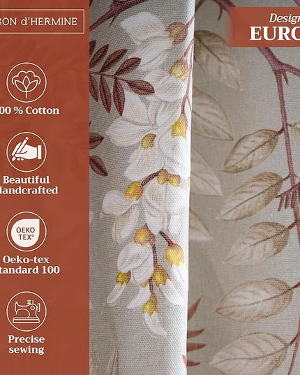 Maison d' Hermine Curtains for Living Room 100% Cotton 108 inch Length One Panel Light Filtering Curtains for Bedroom Windows with Rod and Loop Pockets Drapes (Feuillage Light Taupe, 50" W x 108" L)