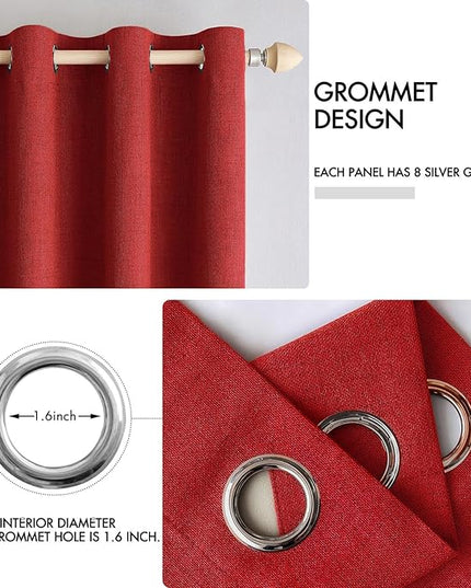 MIULEE Linen Curtains for Bedroom 100% Blackout Thermal Insulated Red Grommet Room Darkening Curtains & Drapes Christmas Decor for Living Room Nursery 52 x 90 Inch (2 Panels)