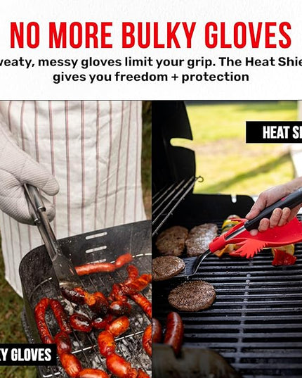 Grillbot Heat Resistant BBQ Heat Shield for Utensils, Protect Hands from Burns, Splatter & Flare-Ups, BPA-Free Silicone, Dishwasher Safe, Universal Fit, Perfect Grill Gift for Men (Red, Bat)