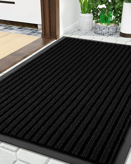Yimobra Front Door Mat Outdoor Indoor Entrance, 100% Waterproof All-Season All Weather Doormat, Welcome Matt Outside Entry, Non Slip, Low Profile, Heavy Duty Patio Porch Floor Mats,36 x 24,Black
