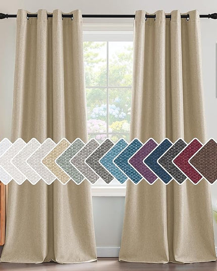 H.VERSAILTEX Linen Blackout Curtain 108 Inches Long for Bedroom/Living Room Thermal Insulated Grommet Linen Look Curtain Drapes Primitive Textured Burlap Effect Window Drapes 1 Panel - Heather Beige