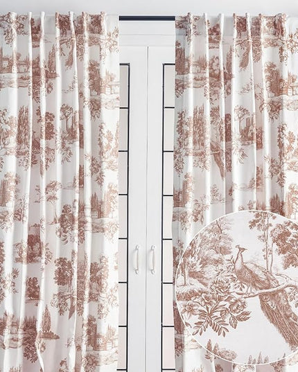 Maison d' Hermine Curtains for Living Room 100% Cotton 96 inch Length Two Panels Light Filtering Toile Curtains for Bedroom Windows with Rod and Loop Pockets Drapes (Trianon Brown, 50" W x 96" L)
