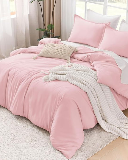 Litanika Pink Comforter Set Full Size, 3 Pieces Girls Women Cute Soft Solid Bedding Comforter Set, All Season Bed Set (79x90In Comforter & 2 Pillowcases)