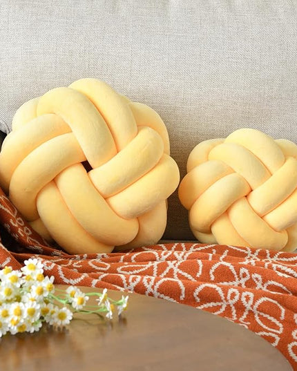 Knot Ball Pillow, Round Decorative Throw Pillows Cushion, 8 Inch Goose Yellow Soft Plush Knotted Pillows Pillow, Modern Home Throw Knot Decorative Cushion