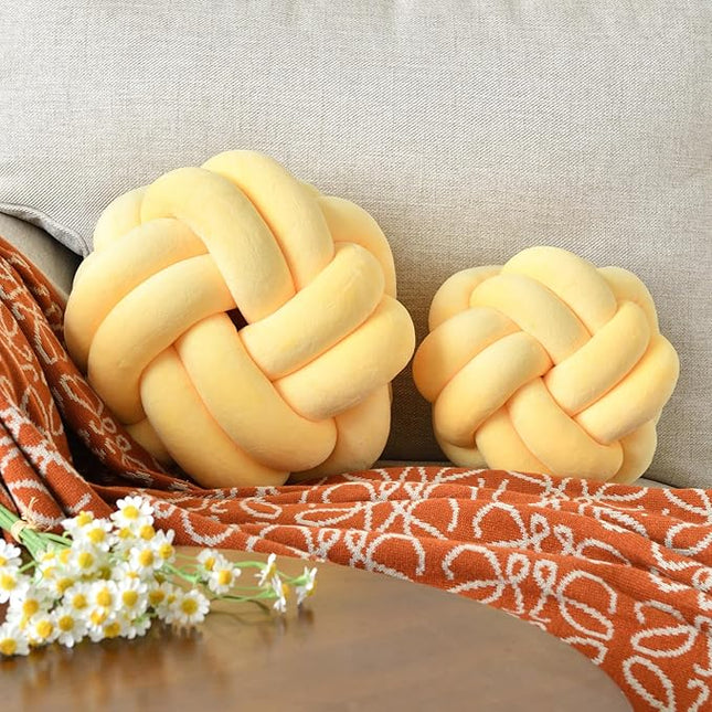Knot Ball Pillow, Round Decorative Throw Pillows Cushion, 8 Inch Goose Yellow Soft Plush Knotted Pillows Pillow, Modern Home Throw Knot Decorative Cushion