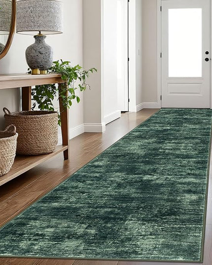 IOHOUZE Abstract Runner Rug 3x16 Ft Washable Runners for Hallways, Non Slip Kitchen Runner Printed Faux Wool Entryway Runner Indoor, Modern Abstract Floor Carpet for Hall Stair, Dark Green
