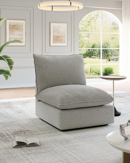 Cloud Middle Sectional, Waterproof Down Filled Sectional Sofa, High Backrest Modular Sectional Couches for Living Room, Modern Modular Couch with Removable Cover, Light Gray