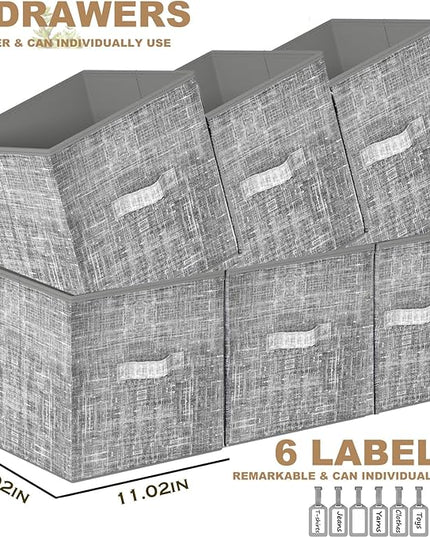 Cube Storage Organizer Shelf with 6 Printed Bins + Labels, Cubby Storage Organizer with Bins, Large Capacity Shelves for Storage,Closet, Living Room, Dorm, Yarn