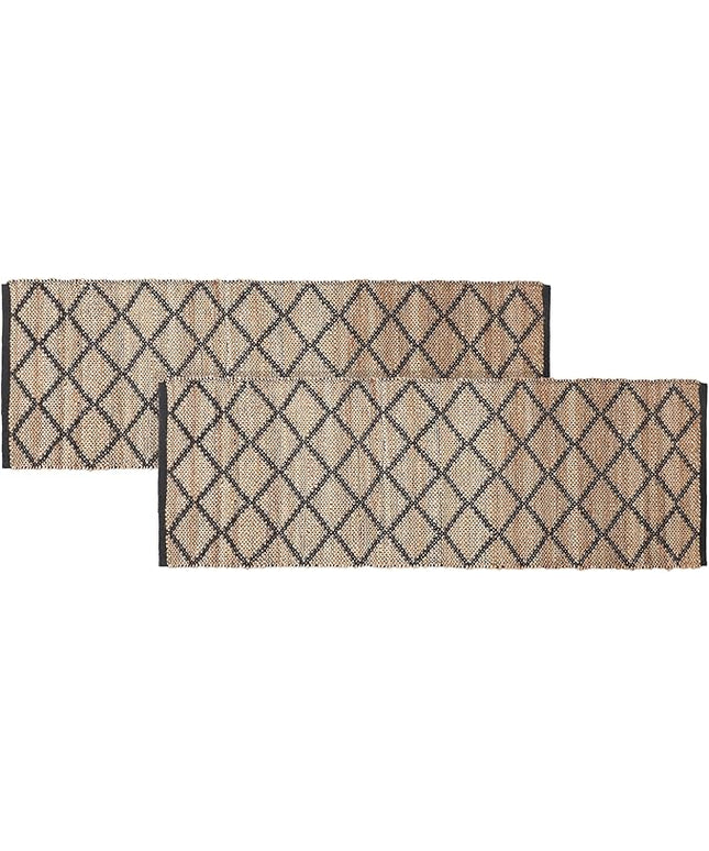 REDEARTH · Jute Cotton Area Rug, Sustainable Handwoven, Non-Shedding, Soft & Durable – Reversible, Neutral Tones for Home Décor in Living Room, Dining, Bedroom (Sierra Loom Black, 2'x6'), Set of 2