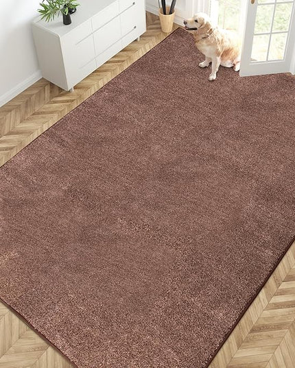 PURRUGS Easy Care Area Rug 6ft x 9ft, Non-Slip Washable Entryway Rug, Stain Resistant Accent Rug for Hallway, Living Room, Bedroom and Mudroom, Brown-Light Cream