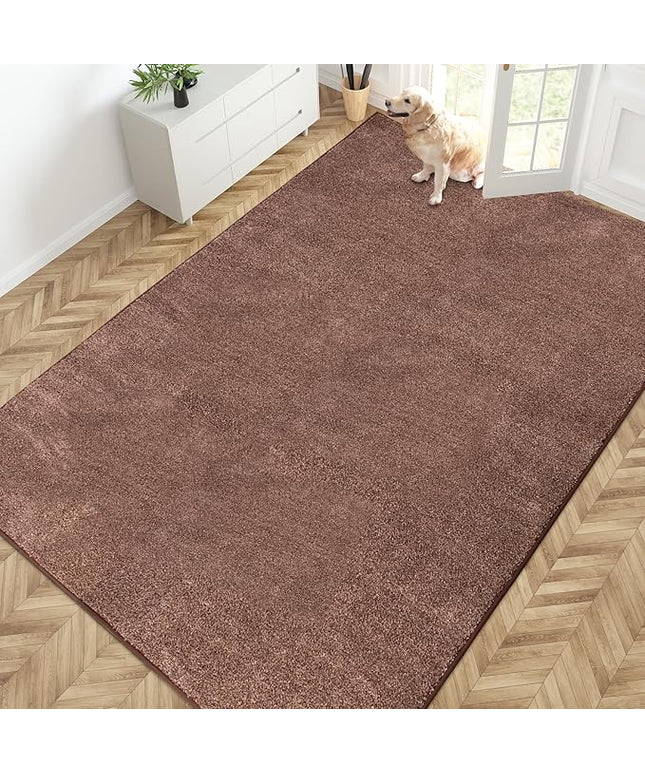 PURRUGS Easy Care Area Rug 6ft x 9ft, Non-Slip Washable Entryway Rug, Stain Resistant Accent Rug for Hallway, Living Room, Bedroom and Mudroom, Brown-Light Cream