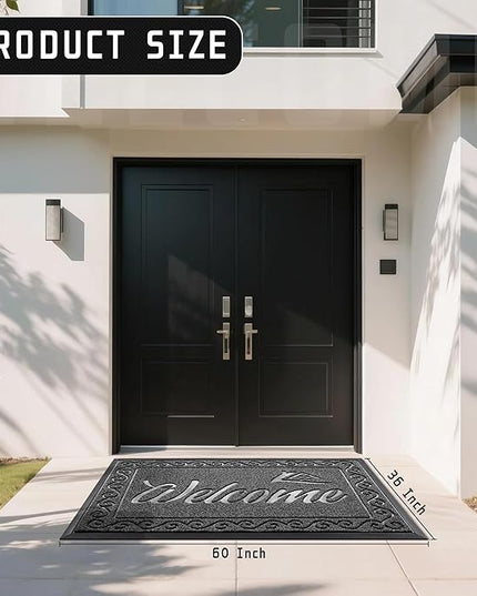 Yimobra Welcome Mat, Heavy Duty Sturdy Door Mats for Home Entrance Outdoor Indoor, Front Doormat for Outside Patio Floor Entry Porch Garage Office, Waterproof, Low Profile, 60 x 36, Black Grey