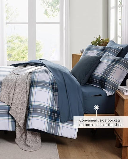 MaiRêve Twin XL Size Plaid Comforter Set Blue White, Classic 5 Pieces Farmhouse Bedding Set, All Season Lightweight Bed in A Bag with Sheets, Pillowcase & Sham