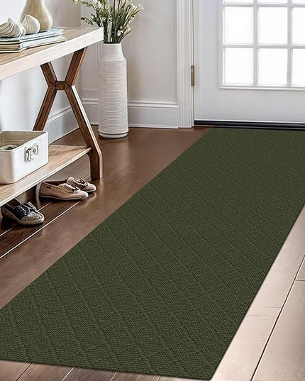 KOZYFLY Runner Rug 2x6 Ft Washable Runners for Hallways Non Slip Rubber Backed Kitchen Runners, Cotton Entryway Runner Indoor, Floor Carpet for Hallway Kitchen Entryway Bedroom, Dark Green