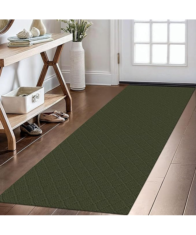 KOZYFLY Runner Rug 2x6 Ft Washable Runners for Hallways Non Slip Rubber Backed Kitchen Runners, Cotton Entryway Runner Indoor, Floor Carpet for Hallway Kitchen Entryway Bedroom, Dark Green