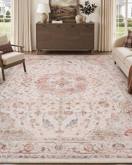 PADOOR-Vintage Area Rug 6X9 Rugs for Living Room-Soft Pink Rugs for Bedroom-Machine Washable Rugs Non Slip Carpet-Rug for Dining Room Living Room Bedside Office