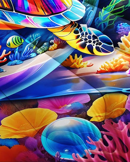 Sea Turtle Comforter Set Queen Size,Colorful Underwater World Toddler Bed Comforter Set,Coastal Bedding for Kids Boys Girls Room Decor,Sea Life Themed Comforter Sets 2 Pillowcases.