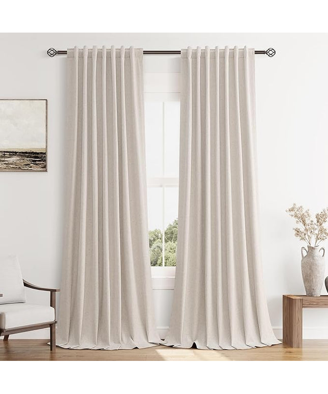 Guken Linen Blackout Curtains 96 Inch Length 2 Panels Set for Living Room Bedroom Back Tab Thermal Insulated 100% Black Out Linen Drapes Room Darkening Window Curtains 96 Inches Long,Sand Beige