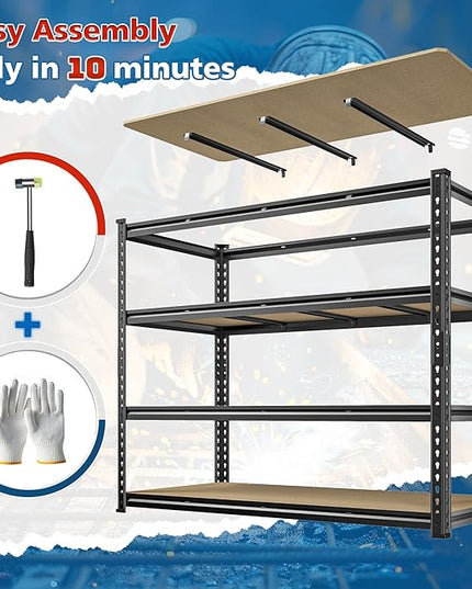 55" W Storage Shelves, 2040LBS Garage Shelving Heavy Duty, 4-Tier Storage Shelving, Adjustable Metal Shelving Unit for Garage, Warehouse, Pantry, Kitchen, 55" W × 24" D × 60" H