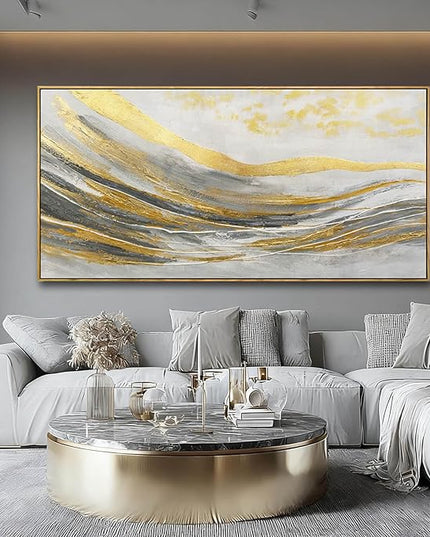 Gold Home Wall Decor Line Canvas Wall Art Vintage Artwork 29"x58" Large Poster for Living Room Office Kitchen Pictures