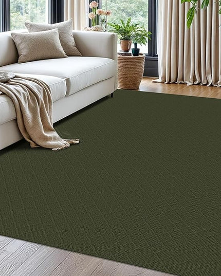 KOZYFLY Area Rug 5x7 Ft Washable Rugs for Living Room Non Slip Rubber Backed Bedroom Rug Braided Cotton Dining Room Rug, Floor Carpet for Living Room Dining Room Bedroom, Dark Green