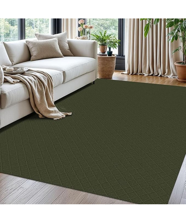 KOZYFLY Area Rug 5x7 Ft Washable Rugs for Living Room Non Slip Rubber Backed Bedroom Rug Braided Cotton Dining Room Rug, Floor Carpet for Living Room Dining Room Bedroom, Dark Green