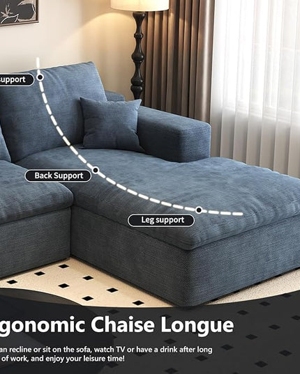 107'' L-Shaped Modern Modular Sectional Cloud Couch, 4-Seat Chenille Deep-Seat Sofa with Pillow for Living Room, Bedroom, Apartment, Ocean Blue