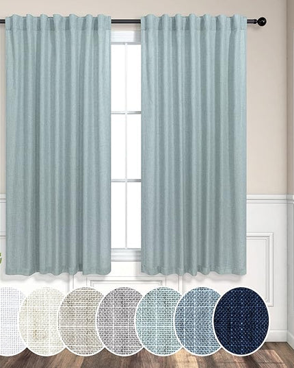 Pitalk Aqua Curtains 45 inch Length for Bedroom 2 Panels Rod Pocket Back Tab Lightweight Linen Semi Sheer Short Coastal Summer Sea Green Seafoam Curtains for Living Room Bathroom Home Office Teal