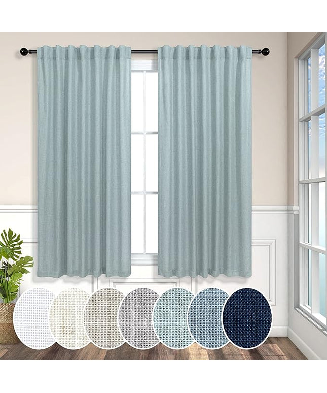 Pitalk Aqua Curtains 45 inch Length for Bedroom 2 Panels Rod Pocket Back Tab Lightweight Linen Semi Sheer Short Coastal Summer Sea Green Seafoam Curtains for Living Room Bathroom Home Office Teal