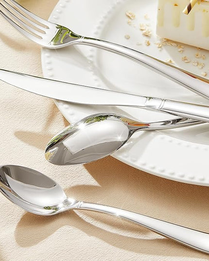 KINGSTONE Silverware Set, 20-Piece Flatware Set for 4, 18/10 Stainless Steel Cutlery Set with Bead Edge, Utensil for Kitchen, Home, Party, Wedding, Mirror Polished, Dishwasher Safe, Featured Gifts
