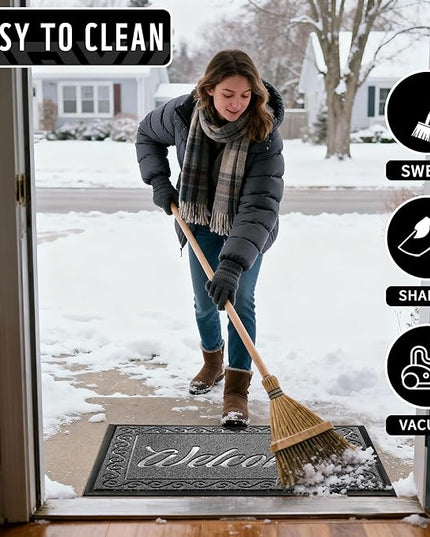 Yimobra Welcome Mat, Heavy Duty Sturdy Door Mats for Home Entrance Outdoor Indoor, Front Doormat for Outside Patio Floor Entry Porch Garage Office, Waterproof, Low Profile, 47X32 Inches, Black Grey