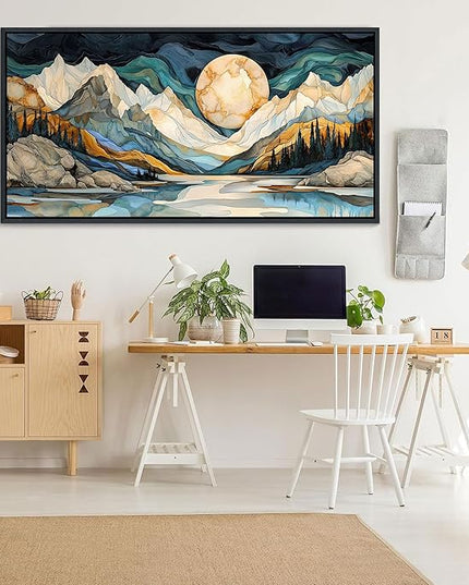 JEAWA Framed Canvas Wall Art - 24x48 Inchs Large Abstract Painting Decor, Textured Mountain Pictures as Gifts for Friends, Modern Art Prints for Bedroom Living Room Bathroom Home Decoration
