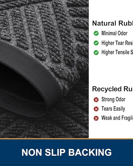 Smiry Front Door Mat Outside Entrance, Heavy Duty Outdoor Indoor Mat, Natural Rubber Doormat, Non Slip, Trap Dirt and Moisture, Easy Clean, Low Profile Patio Porch Entryway Mat, 71x23, Light Grey