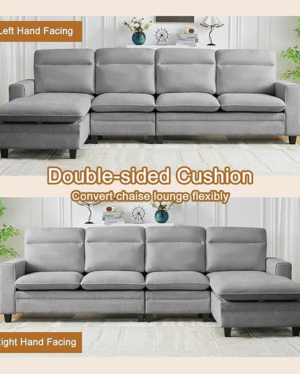 118 Inch Sectional Sofa Couch,L Shaped Couch with Chaise,Cheille Modular Sectional Sofa for Living Room.（LightGray）