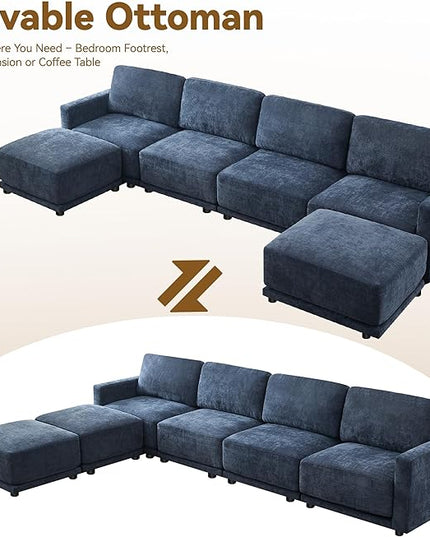 77.4" Chenille Modular Loveseat Oversized Upholstered 2 Seater Sectional Sofa with Thickened Cushions, Easy Assembly, Modern Comfy Love Seat Couch for Living Room, Blue