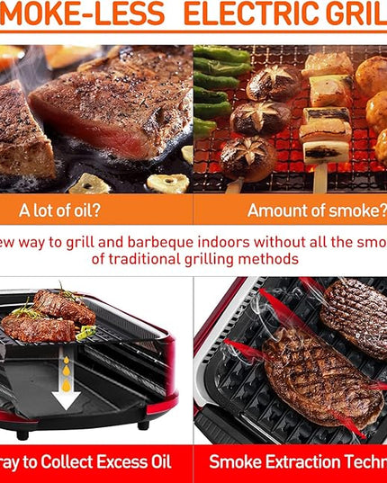 Smokeless Indoor Grill, Techwood 1500W Electric Grill Portable Korean Grill Non-Stick Grill Plates with Temperature Control, Removable Drip Tray, Tempered Glass Lid, Dishwasher-Safe