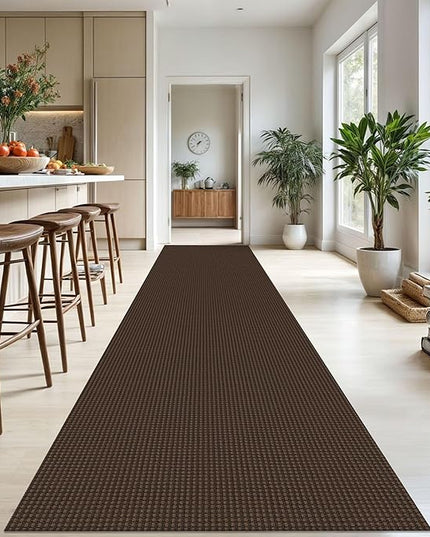 KOZYFLY Extra Long Runners for Hallways 3x18 ft Washable Kitchen Runner Non Slip Rubber Backed Hallway Rug Cotton Entryway Runner Rug Floor Carpet for Indoor Hall, Kitchen, Stair, Reddish Brown/Coffee
