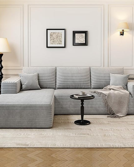 107.5" Cloud Modular Sectional Sofa Couch with L-Shape Chaise,Modern Minimalist Upholstered Couches for Living Room Bedroom,Deep Seat Corner Couch，No Assembly Required (Grey,Left Facing Chaise)